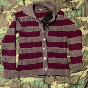 70s Oswal‎ vintage plum mulberry cable knit shawl cardigan